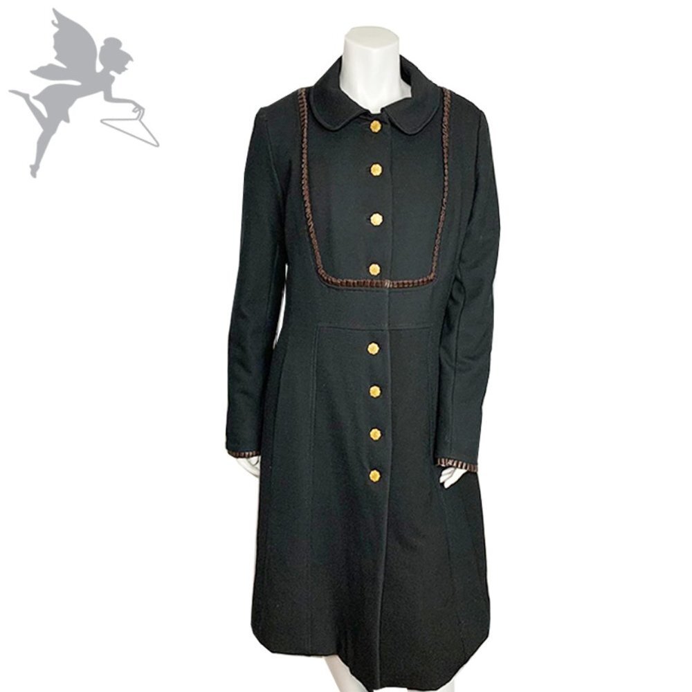 ERIN SNOW Leather ruffle trim long wool coat